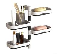 Porte-serviettes pliable rotatif avec porte-savon multi-couches à suspendre au mur et plateau de récipient conçu pour le rangement organisé et pratique de la salle de bain (quatre couches)