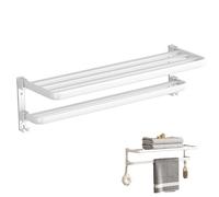 Porte-Serviettes Pliables | Étagère Porte-Serviettes Pliable Double Couche | Rangement et Organisation de Salle de Bain en Aluminium pour Gants de Toilette, Boules de Bain et Articles de Toilette