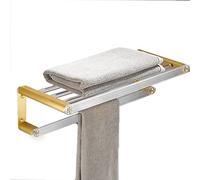 Porte-serviettes, porte-serviettes étagère murale de salle de bain en aluminium acrylique panier rectangulaire à 1 niveau avec barre à serviettes support mural pour salle de bain avec barre à