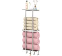 Porte-Serviettes pour Petite étagère de Rangement de Salle de Bain, Support Mural avec étagère en métal, 3 Niveaux et 4 Crochets, étagère de Bain avec Barre de Serviette pouvant contenir 6 Grandes