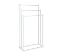 Porte-serviettes Relaxdays, H x L x P : 86 x 44 x 21 cm, métal, 3 barres, salle de bains, porte-serviettes debout, blanc