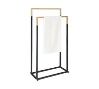 Porte-Serviettes Relaxdays, H x L x P : 86 x 44 x 21 cm, métal, Bambou, 2 Barres, Porte-Serviettes Debout, Noir/Nature