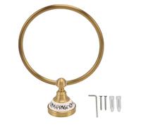 Porte-Serviettes Rond Salle de Bain Finition Laiton Antique avec Décalcomanie Porcelaine Bleue et Blanche Accessoires Antirouille