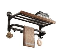 Porte Serviettes Salle de Bains Crochet Montage sans Perçage Torchon Ventouse avec Double Barre et 5 Crochets de Rangement Organisateur Mural(50CM)