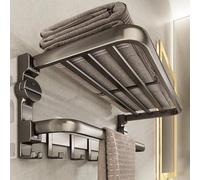 Porte-Serviettes Sans Perçage,Pliant Porte-Serviettes D'hôtel,Support De Serviettes De Salle De Bain,Montage Mural Avec 7 Crochets Pour Serviettes De Bain,Rangement De Douche En Aluminium 50cm