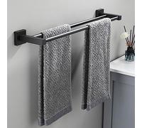 Porte-Serviettes sans perçage, Porte-Serviettes Noir, Porte-Serviettes Mural pour Salle de Bain, Double Barre à Serviettes pour Salle de Bain et Cuisine, 60 cm