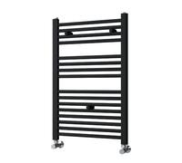 Porte-serviettes sèche-serviettes radiateur à intégrer dans un circuit d'eau chaude, tubes en acier avec finition laquée noire 800 x 500. Compatible avec un réseau de chauffage standard