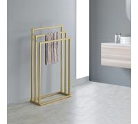 Idimex Porte-serviettes sur pied KUNO 3 niveaux métal laqué or pour vêtements et linge