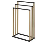IDIMEX Porte-Serviettes sur Pied KUNO Portant pour vêtements et Linge de Salle de Bain avec 3 Niveaux d'étendage sur différentes hauteurs, Structure en métal laqué Noir et doré