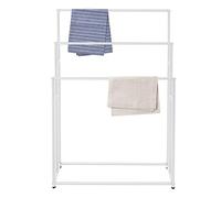 Porte-Serviettes sur Pied 3 Niveaux 75cm Porte Serviette sans Percage pour Chambres à Coucher, Salles de Bains, Salons, Balcons, pour Suspendre et Sécher Serviettes Bain, Gants Toilette (Blanc)