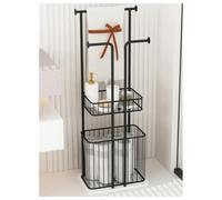 Porte-serviettes sur pied avec panier à linge - Organiseur de salle de bain peu encombrant pour serviettes et vêtements