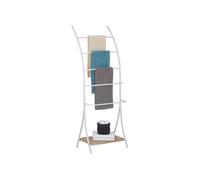 Porte-serviettes sur pied EDY avec 5 niveaux de différentes hauteurs en métal blanc et 1 étagère portant pour salles de bain