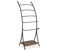 Porte-serviettes sur pied EDY avec 5 niveaux de différentes hauteurs en métal noir et 1 étagère portant pour salle de bain