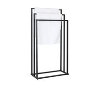 Porte-Serviettes Relaxdays, H x L x P : 84 x 44 x 21,5 cm, métal, 3 Barres, sur Pied, Salle de Bains, Noir