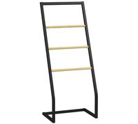 Porte-serviettes sur pieds en bambou et acier avec 4 barres support 40,5L x 28l x 98H cm - noir et naturel