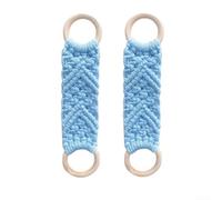 Porte-serviettes tissé fabriqué à la main avec matériau en coton doux au toucher et anneaux en bois (bleu)