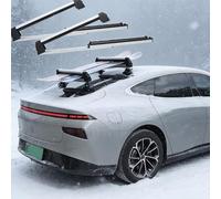 Porte Ski Porte-Skis à Ventouses pour Toit de Voiture avec Rails Coulissants, Support de Toit Verrouillable pour Snowboard avec Rembourrage, Organisateur D'équipement de Ski Extensible(Silver)