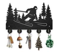 Porte-skis mural en bois pour sports d'hiver en plein air, 30 x 20 cm, crochets à clés, 5 cintres en métal, décoration d'intérieur, cadeaux d'entrée, cuisine, nizer