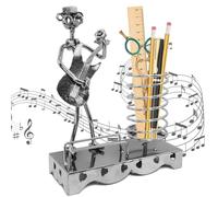 Porte-stylo 3 en 1 en fer pour guitare, boîte à musique, porte-cartes de visite, porte-crayons en métal, porte-crayons, figurine de musicien ornement pour enfant maison bureau papeterie cadeau (A109)