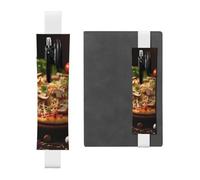 Porte-stylo à pizza avec champignons et tomates sur le dessus pour ordinateur portable, pochette en cuir synthétique pour cadeau, marque-page amovible, porte-crayon élastique - Peut contenir 2 à 3