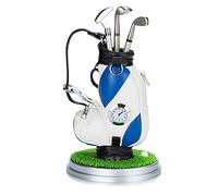 Porte-stylo avec horloge pour bureau, mini chariot de golf et 3 stylos de golf pour homme et femme, en alliage d'aluminium, cadeau souvenir (blanc/bleu - Sac de golf)