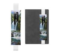 Porte-stylo cascade paysage peinture pour ordinateur portable, pochette en cuir PU pour cadeau, marque-page amovible, porte-crayon élastique - Peut contenir 2 à 3 stylos, blanc