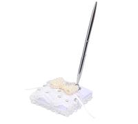 Porte-stylo Cœur Blanc avec Nœud Ruban et Perles pour Mariage Élégant | Support de Table Stable avec Stylo Inclus, pour Livre D’or, Cartes de Présence et Fête de Fiançailles