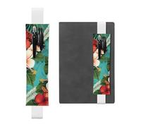 Porte-stylo élastique pour bloc-notes, marque-pages, porte-crayons en cuir synthétique avec bande réglable, pochette à stylos, fleurs hawaïennes sur fond vert, trousse à crayons pour agendas