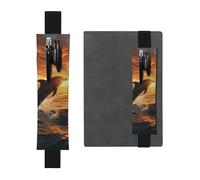Porte-stylo élastique pour bloc-notes, marque-pages, porte-crayons en cuir synthétique avec bande réglable, pochette à stylos, motif dauphins sautant hors de l'eau au coucher du soleil, trousse à