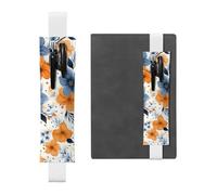 Porte-stylo élastique pour bloc-notes, marque-pages, porte-crayons en cuir synthétique avec bande réglable, pochette à stylos, fleurs bleues et oranges sur fond blanc, trousse à crayons pour