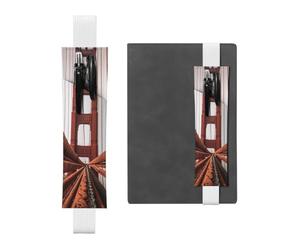 Porte-stylo élastique pour ordinateur portable, pochette en cuir PU pour | Ropes On The Golden Gate Bridge Trousse à crayons amovible pour marque-page journal - Peut contenir 2 à 3 stylos, blanc