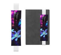 Porte-stylo élastique pour ordinateur portable, pochette en cuir PU pour | Trousse à crayons amovible avec motif fleur et papillon bleu et violet - Peut contenir 2 à 3 stylos - Blanc