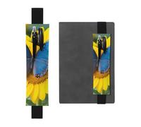 Porte-stylo élastique pour ordinateur portable, pochette en cuir PU pour | Trousse à crayons avec motif tournesol et papillons bleus, porte-marque-page amovible, pour journal, peut contenir 2 à 3