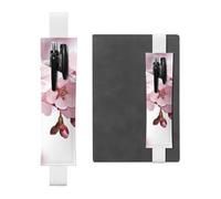 Porte-stylo élastique pour ordinateur portable, pochette en cuir PU pour | Trousse à crayons avec motif fleur de cerisier amovible, pour marque-page ou journal - Peut contenir 2 à 3 stylos, blanc