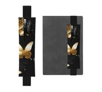 Porte-stylo élastique pour ordinateur portable, pochette en cuir PU pour | Trousse à crayons noire avec motif papillons dorés et blancs - Peut contenir 2 à 3 stylos - Noir