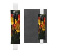 Porte-stylo en cuir avec bande élastique pour carnet de notes Freesia - Belle fleur - Pochette réglable - Pour carnet de notes de 20,3 cm à 10" - Noir, blanc, Taille unique