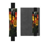 Porte-stylo en cuir avec bande élastique pour carnet de notes Freesia - Belle fleur - Pochette réglable - Pour carnet de notes de 20,3 cm à 10" - Noir, Noir , Taille unique