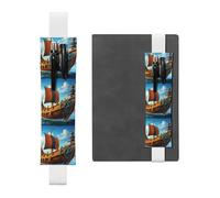 Porte-stylo en cuir blanc avec bande élastique réglable de 21,1 à 4,6 cm - Motif bateau MJHKXLJ Vikings - Pour ordinateur portable, agenda, journal intime