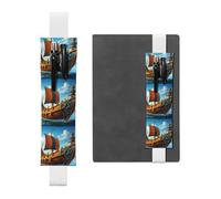 Porte-stylo en cuir blanc avec bande élastique réglable de 21,1 à 4,6 cm pour la plupart des cahiers et agendas Motif bateau BROLEO Vikings