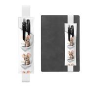 Porte-stylo en cuir blanc avec inscription « YYHHAOFA Little Mouse Reading on The Toilet » - Bande élastique réglable de 21,1 à 4,6 cm pour cahiers, agendas, manuels et planificateurs