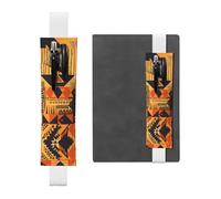 Porte-stylo en cuir blanc BROLEO style africain imprimé patchwork bande élastique réglable 21,1-4,6 cm convient à la plupart des carnets agendas