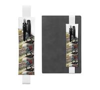 Porte-stylo en cuir blanc JKIEGOQ avec motif chat portant une épée avec bande élastique réglable de 21,1 à 4,6 cm pour ordinateurs portables, agendas, journaux intimes