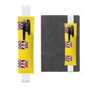 Porte-stylo en cuir blanc JKIEGOQ Drapeau de Niue avec bande élastique réglable de 21,1 à 4,6 cm pour ordinateur portable, agenda, journal intime
