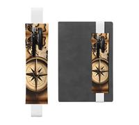 Porte-stylo en cuir blanc, marque-page, boussole YYHWHJDE et carte du monde ancien, bande élastique réglable de 21,1 à 4,6 cm pour cahiers, agendas, manuels, planificateurs