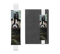 Porte-stylo en cuir blanc marque-page HYTTER Panda Cubs in The Forest avec bande élastique réglable de 21,1 à 4,6 cm pour cahiers, agendas, manuels et planificateurs