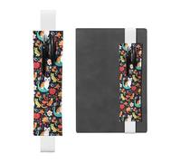 Porte-stylo en cuir blanc - Marque-page MJHKXLJ - Motif amusant de chats, oiseaux et fleurs - Bande élastique réglable de 21,1 à 4,6 cm - Pour ordinateur portable, agenda, journal intime