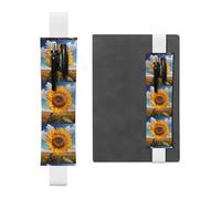 Porte-stylo en cuir blanc - Marque-page - Motif tournesols - YYHWHJDE - Impression sur le soleil levant - Bande élastique réglable de 21,1 à 4,6 cm - Pour cahiers, agendas, manuels et planificateurs