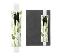 Porte-stylo en cuir blanc - Marque-page - Silhouette de plante naturelle - Motif feuille de fougère - Bande élastique réglable de 21,1 à 4,6 cm - Pour cahiers, agendas, manuels et planificateurs