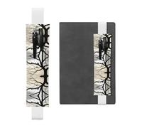 Porte-stylo en cuir blanc - Marque-page - WHJSHOP - Arbre - Oiseaux - Impression - Bande élastique réglable de 21,1 à 4,6 cm - Pour ordinateur portable, agenda, journal intime