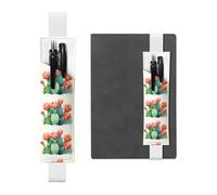 Porte-stylo en cuir blanc - Marque-page - WHJSHOP - Imprimé cactus - Bande élastique réglable de 21,1 à 4,6 cm - Pour ordinateur portable, agenda, journal intime